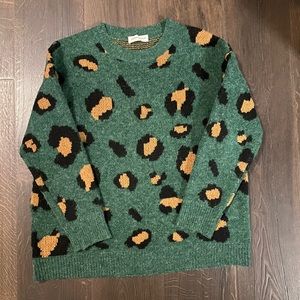 Amelia' Green Leopard Print Crewneck Sweater